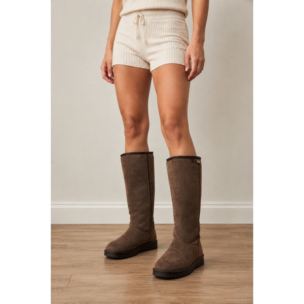 Skechers Australia Keepsakes Tall Suede Boots 8 Faux Fur Lining Chocolate Brown